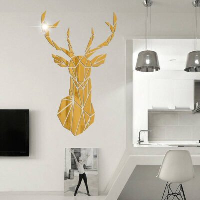 3D Deer Mirror Wall Sticker Bedroom Departments Entryway Living Room Mirrors Rooms