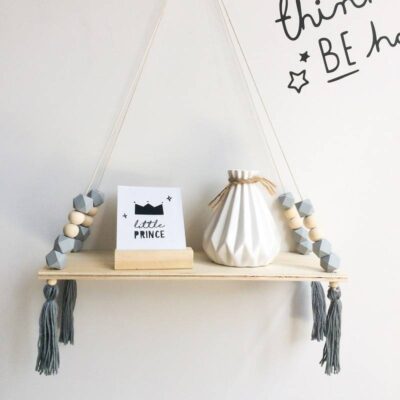 Wall Hanging Wooden Shelf with Beads